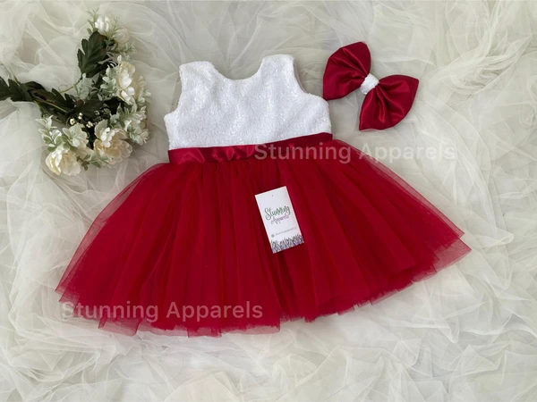 Stylish Milky Sequins Partywear  Ruby Red Dress - 2-3 Years