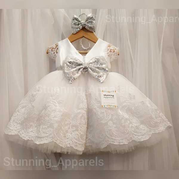 Designer Lace Work Princess Partywear Dress  - 3-6 Month