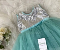 Stylish Teal Green Piping Neck Finishing Partywear  Dress  - 9-12 Month