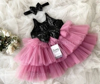 Stylish Black Sequins Bow Partywear  Dusty Pink Dress  - 5-6 Years