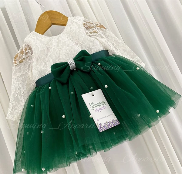 Gorgeous  Long Sleeves Partywear  Green Dress  - 3-6 Month