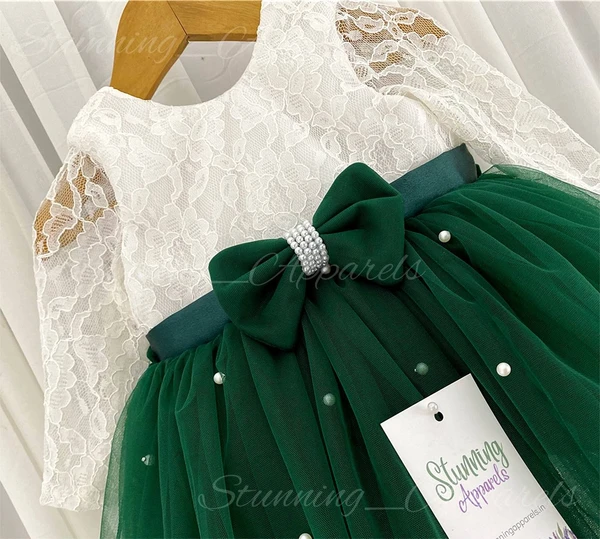 Gorgeous  Long Sleeves Partywear  Green Dress  - 3-6 Month