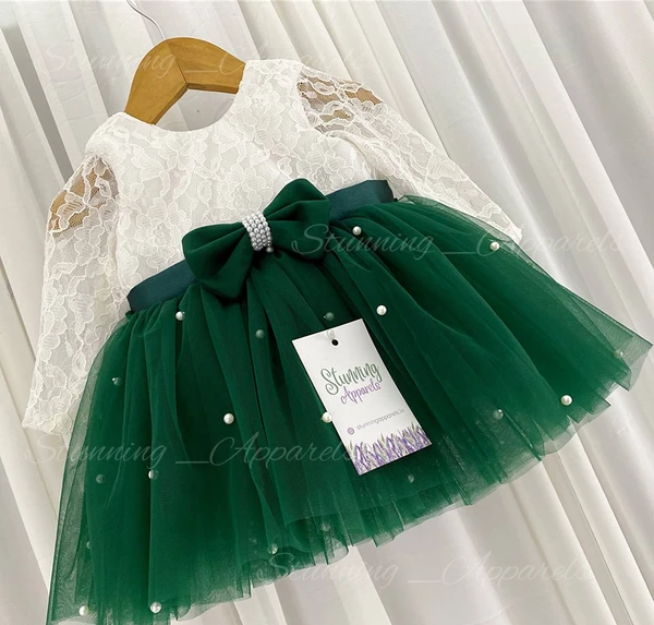 Gorgeous  Long Sleeves Partywear  Green Dress  - 9-12 Month