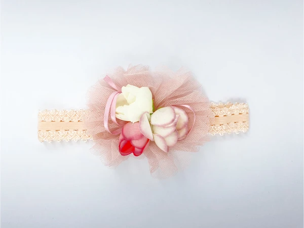 Floral Lace Headband (0-3 Months) - Peach Orange, 0-3 Months