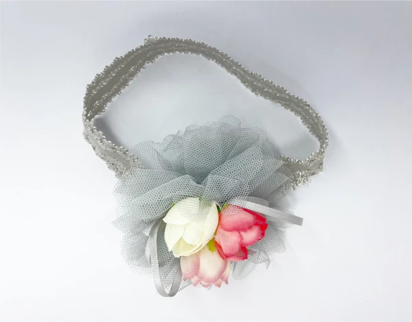 Floral Lace Headband (0-3 Months) - Silver, 0-3 Months