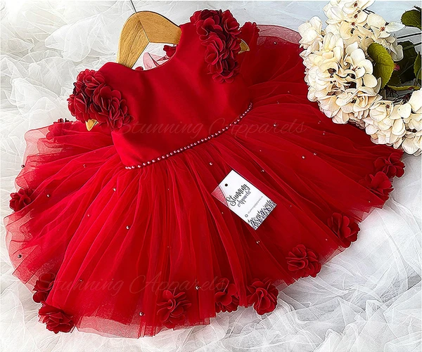 Beautiful Flower Work Cape Sleeves Partywear  Red Dress 