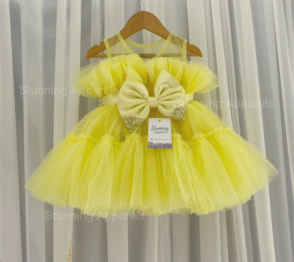 Designer Ruffled Partywear Lemon Yellow Frovk  - 4-5 Years