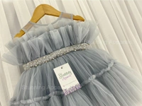 Designer Ruffled Partywear Grey Frock  - 0-3 Months