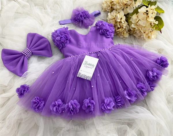 Cape Sleeves  Flower Work Lavender Frock  - 6-9 Month
