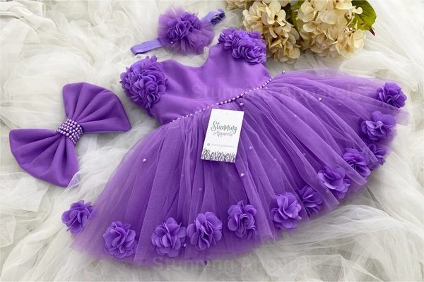 Cape Sleeves  Flower Work Lavender Frock  - 1-2 Years