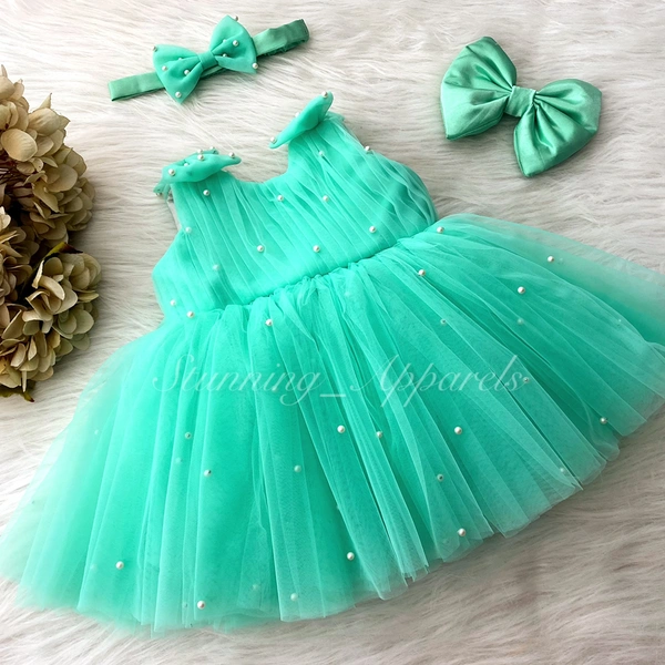 Pearls Work Sea Green Frock  - 6-9 Month