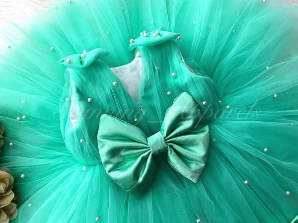 Pearls Work Sea Green Frock  - 6-9 Month