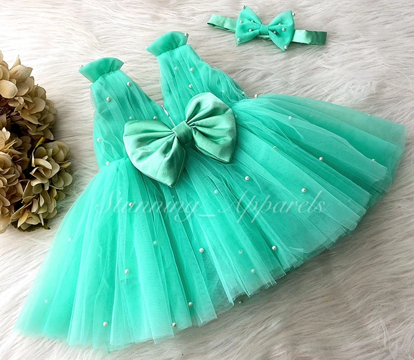 Pearls Work Sea Green Frock  - 6-9 Month