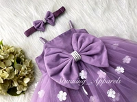 White Flower Strapped Partywear Lilac Dress  - 1-2 Years