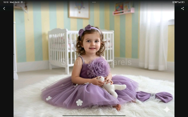 White Flower Strapped Partywear Lilac Dress  - 4-5 Years
