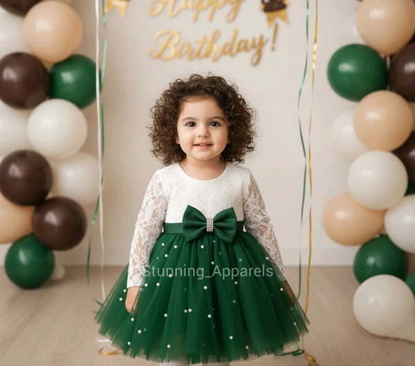 Gorgeous  Long Sleeves Partywear Dark Green Dress  - 3-6 Month