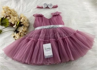 Shoulder Bow Ruffled Dusty Pink Partywear Frock  - 9-12 Month