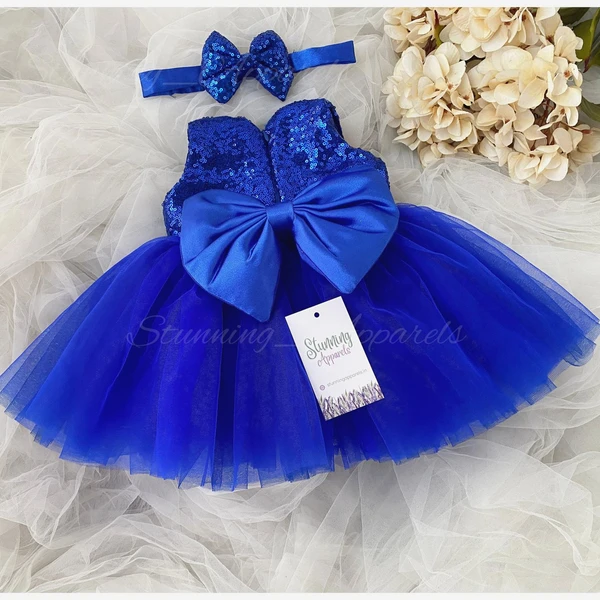 Royal Blue Sequins Partywear Royal Blue Frock - 0-3 Months