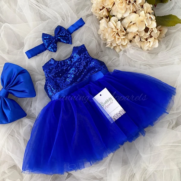 Royal Blue Sequins Partywear Royal Blue Frock - 6-9 Month
