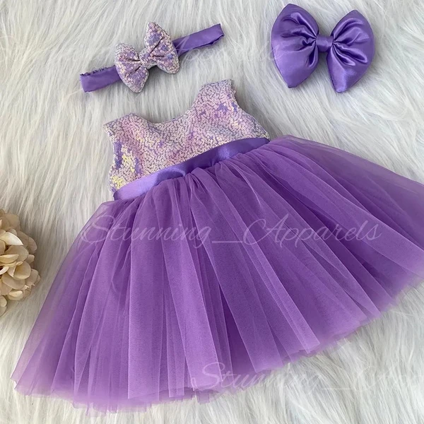 Satin Bow Partywear Lavender Frock  - 6-9 Month