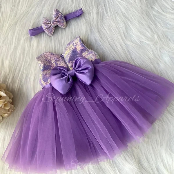 Satin Bow Partywear Lavender Frock  - 3-4 Years