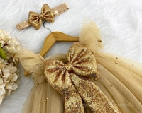 Golden Sequins  Bow Partywear  Umbrella  Golden Frock  - 2-3 Years