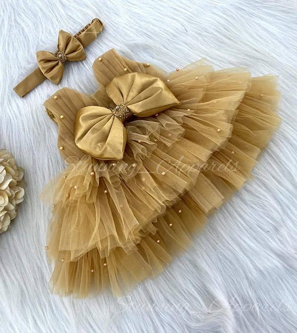 Golden Hand Work Partywear  Golden Frock  - 6-9 Month