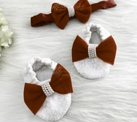 White Flower Work Partywear Iron Rust Frock  - 3-6 Month