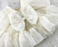 Pearls Work Long Puff Sleeves Partywear Cream Frock  - 2-3 Years