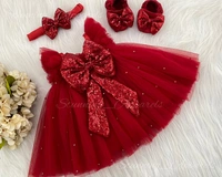 Stunning Looking Partywear Red Umbrella Frock  - 3-6mongh