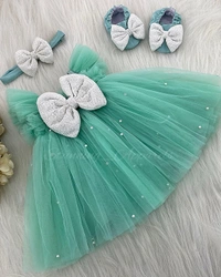 Pearls Work Partywear Umbrella Sea Green Frock  - 3-4years(shoes Not Available)