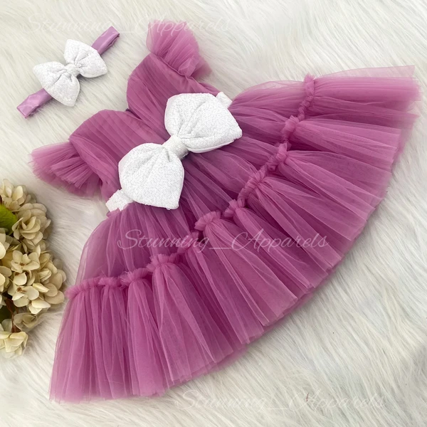 Milky Sequins Bow Partywear Dusty Pink Frock  - 3-4years