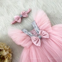 Wing Sleeves Partywear  Peach Frock  - 3-4 Years
