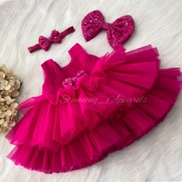 Folded Layer Partywear Magenta Pink Frock  - 2-3 Years
