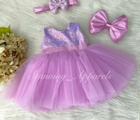 Stylish Satin Bow Partywear Lavender Frock  - 0-1 Month