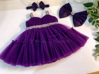 Sweetheart Neckline Had Work Partywear Purple Frock  - 3-6month
