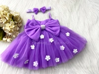White Flower Work Strapped Partywear Lavender Ftovk  - 3-4years