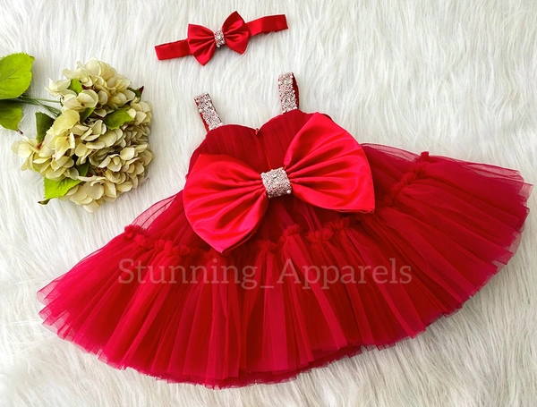 Sweetheart Hand Work Partywer Red Frock  - 0-3month