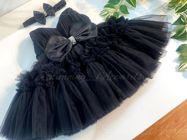 Designer Ruffled Partywear  Black Frock  - 0-3 Months