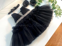 Designer Ruffled Partywear  Black Frock  - 1-2 Years