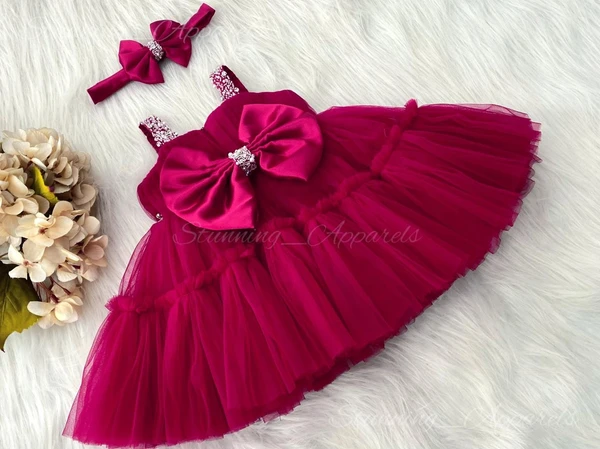 Sweetheart Hand Work Partywear Magenta Frock  - 4-5 Years