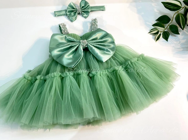 Sweetheart  Hand Work Partywear Mint Green Frock  - 0-3 Months