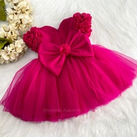 Cape Sleeves Flower Work Magenta Frock  - 4-5years