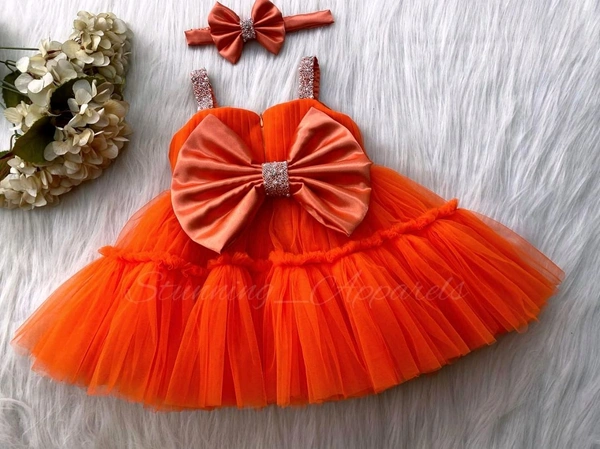 Sweetheart Hand Work Partywear Orange Dress  - 6-9 Month