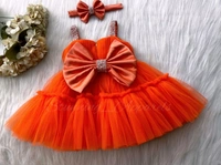 Sweetheart Hand Work Partywear Orange Dress  - 3-4 Years