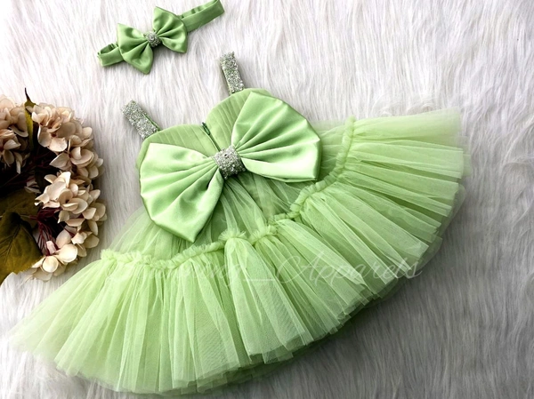 Sweetheart Hand Work Partywear Pista Green  Dress  - 0-3 Months