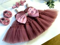 Sweetheart Hand Work Partywear Mustered  Brown Dress  - 4-5 Years