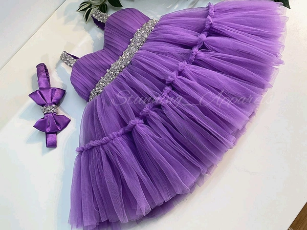 Sweetheart Hand Work Partywear Dark Lavender Dress  - 3-6 Month