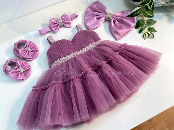Sweetheart Hand Work Partywear  Dusty Pink Dress  - 6-9 Month
