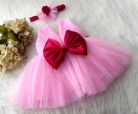 Waistline Magenta Flower Work Partywear Baby Pink Dress  - 6-9 Month